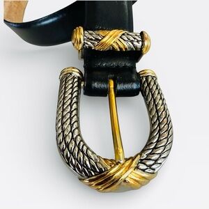 Millennium Vintage Classic Western Leather Belt Silver & Gold Tone Rope Small